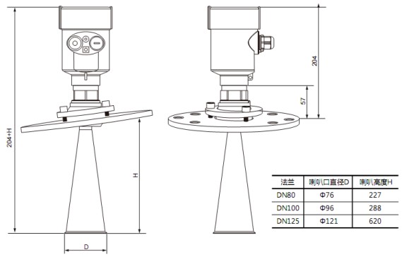 喇叭口雷達(dá)液位計RD706外形尺寸圖